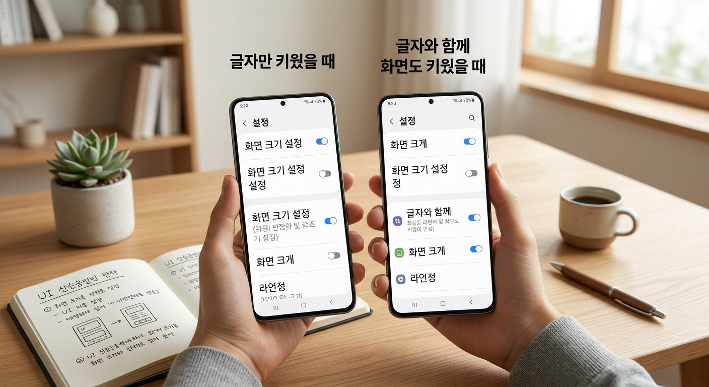 안드로이드에서 화면 전체도 함께 크게