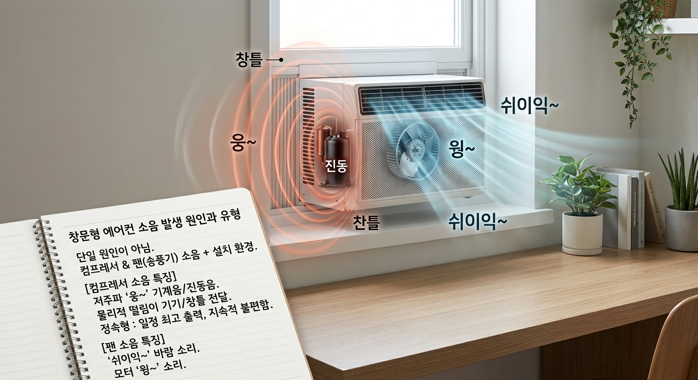 창문형 에어컨 소음 발생 원인과 유형