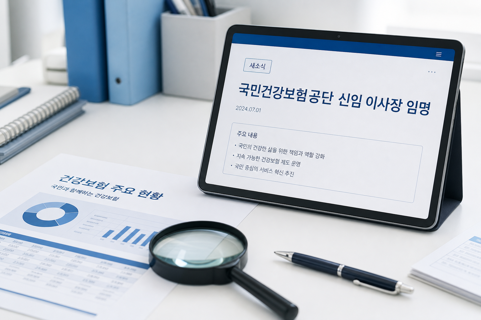 국민건강보험공단 신임 이사장 임명 관련 안내를 살펴보는 공공정보 이미지
