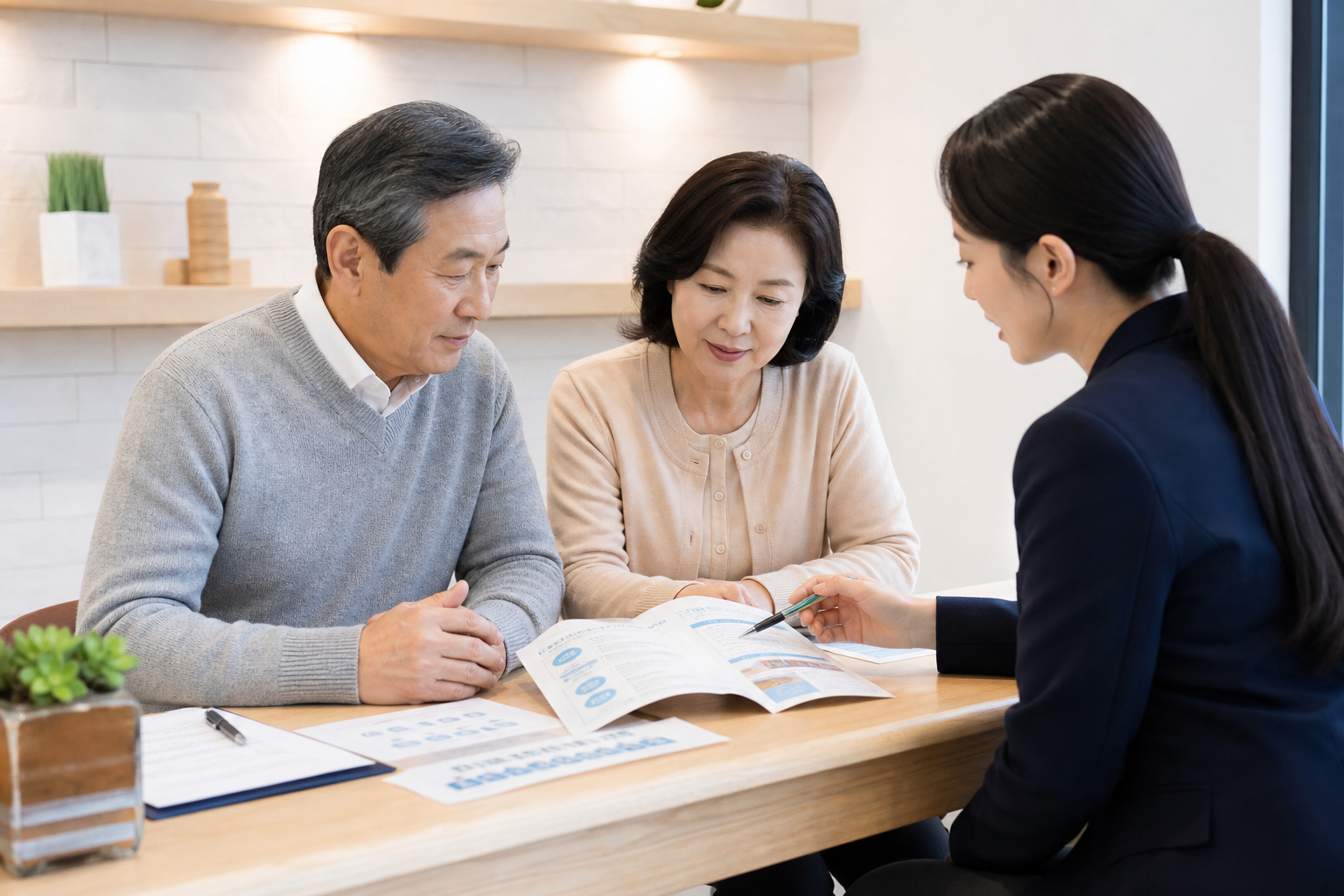 중장년 가족이 건강보험 안내문을 함께 확인하는 장면