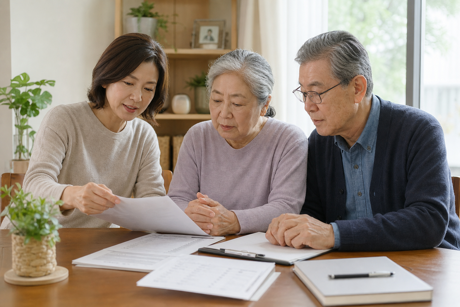 장기요양 인정조사 준비 서류를 확인하는 가족