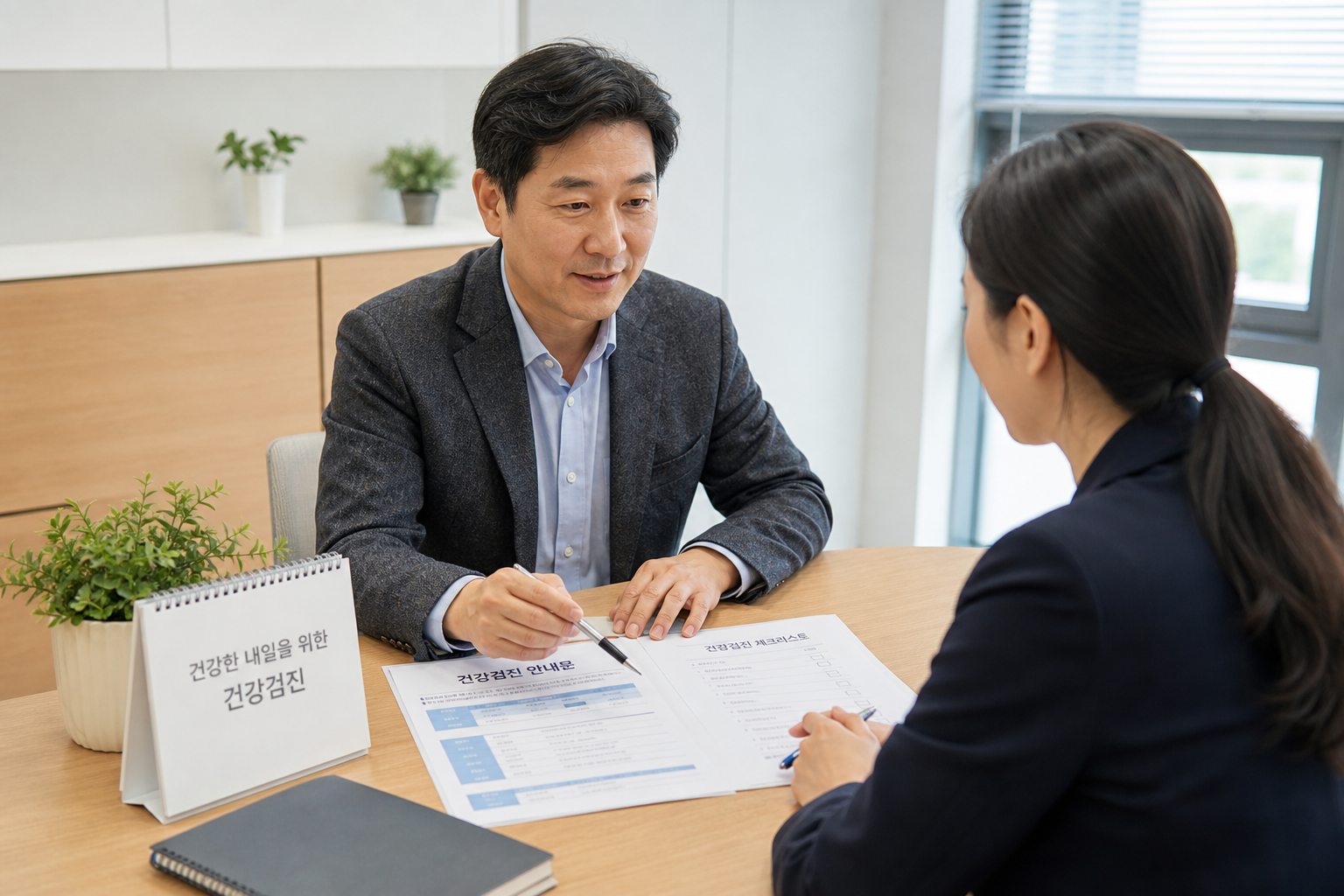 회사에서 건강검진 안내 서류를 확인하는 직장인
