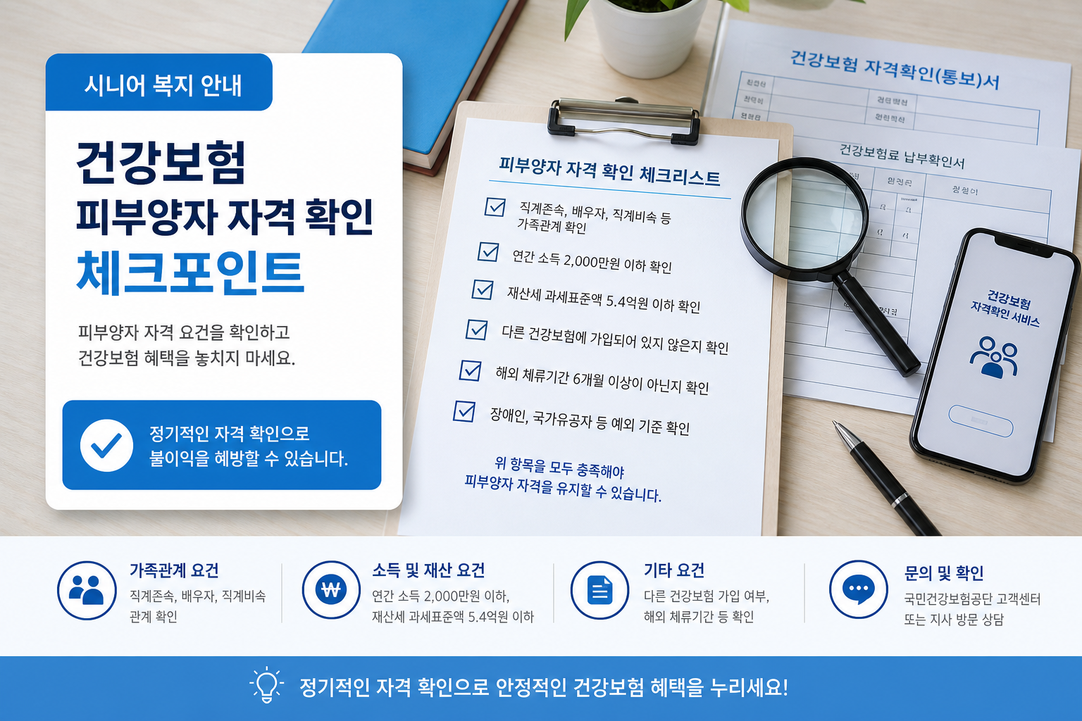 건강보험 피부양자 자격 체크리스트와 서류 준비 이미지