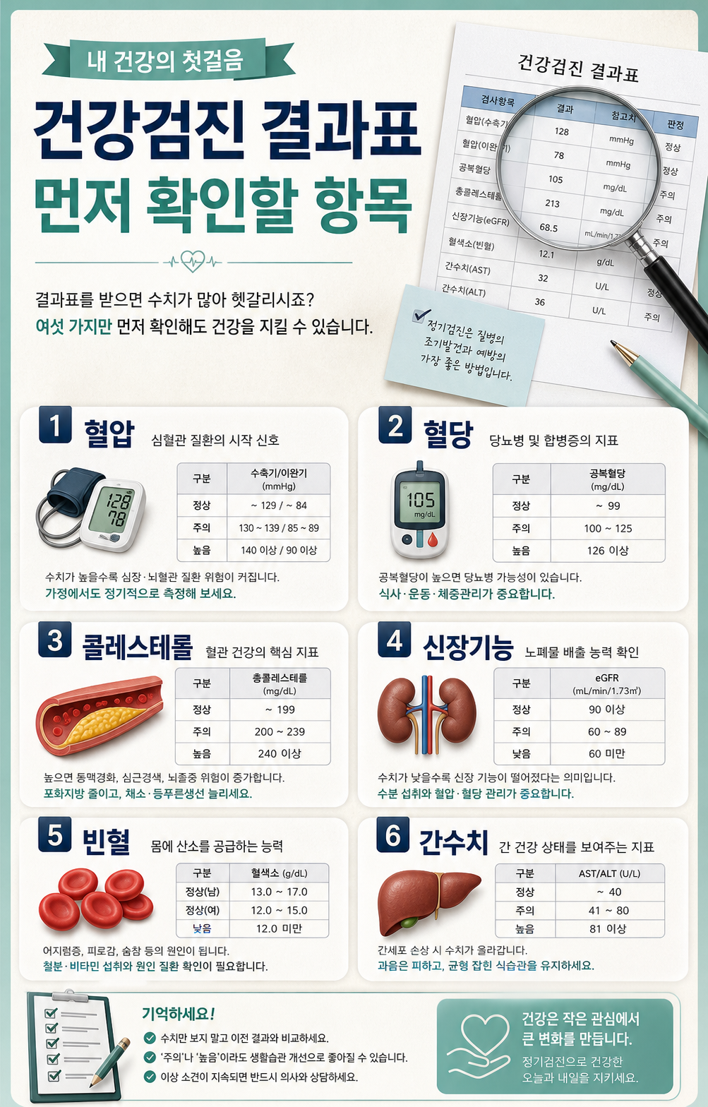 건강검진 결과표에서 먼저 확인할 항목 인포그래픽