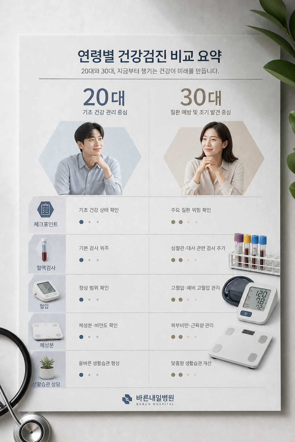 연령대별 건강검진 항목을 정리한 비교 이미지
