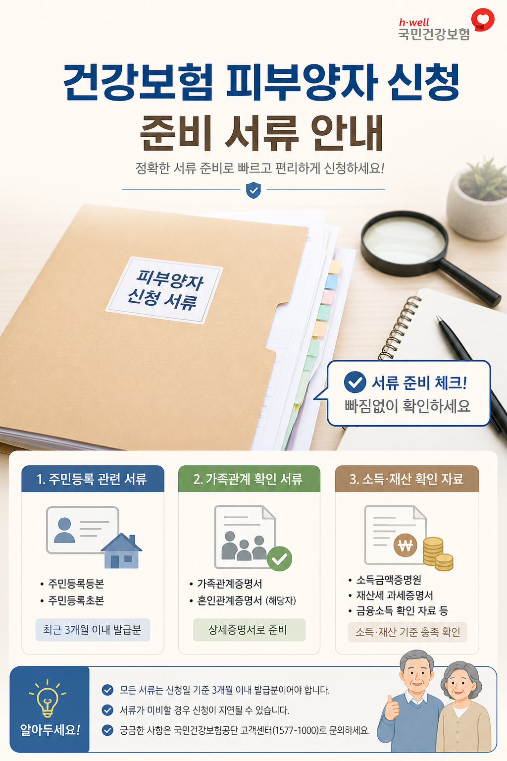 건강보험 피부양자 신청 준비 서류를 정리한 이미지