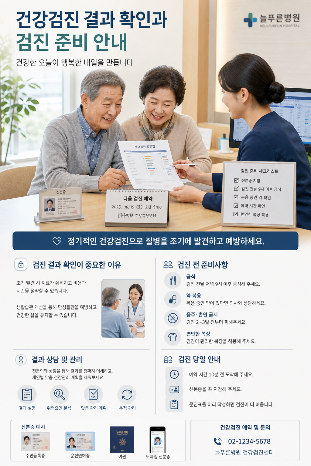 건강검진 결과와 신청 서류를 함께 확인하는 고령층 안내 이미지