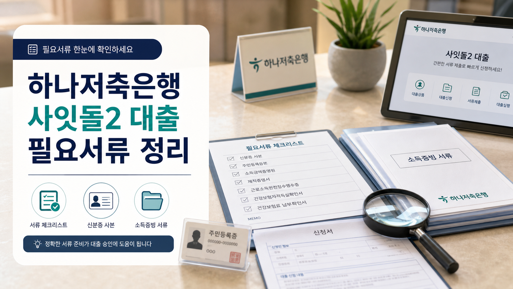 하나저축은행 사잇돌2 대출 필요서류 안내 이미지