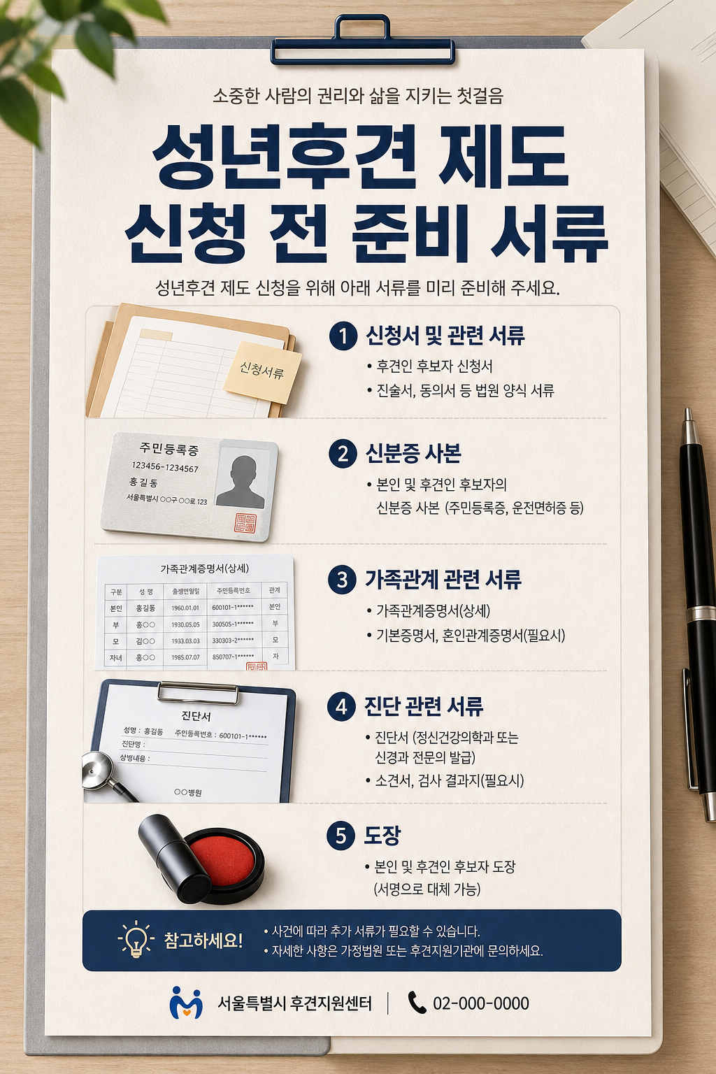 성년후견 신청 전 준비 서류를 정리한 안내 이미지