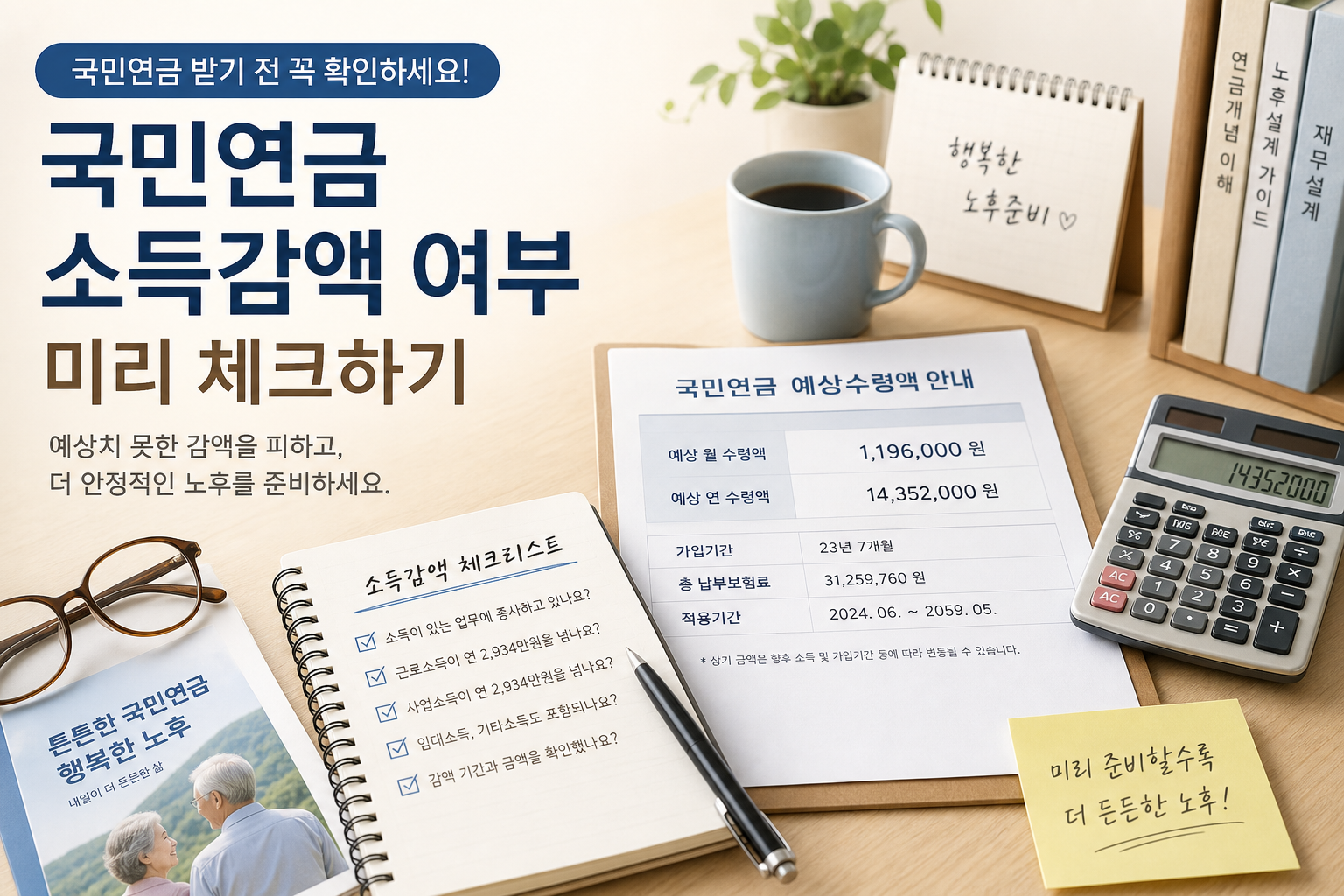 국민연금 소득 감액 확인을 위한 안내 서류와 체크리스트 이미지