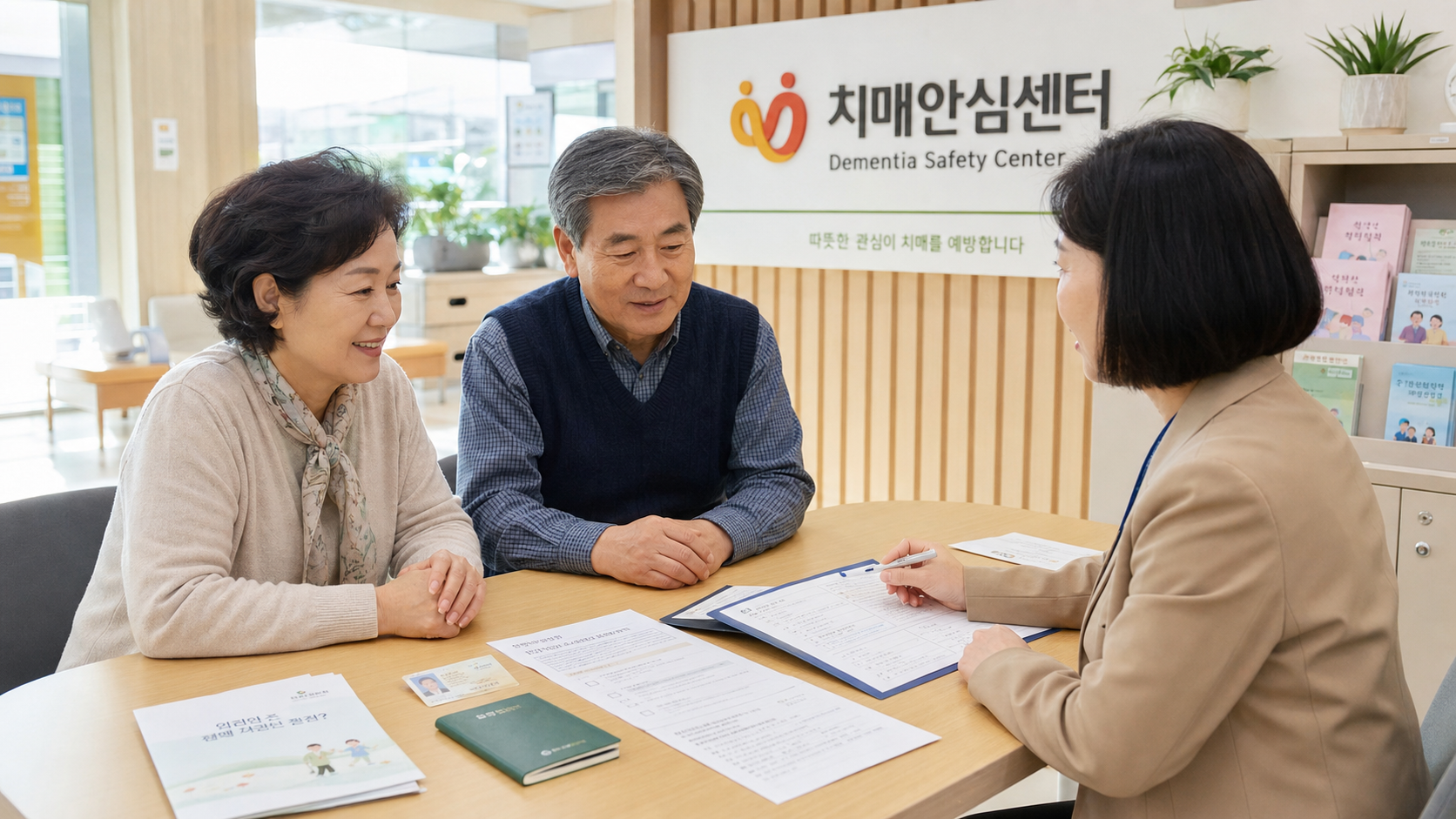 치매안심센터 상담과 서류 확인 장면 이미지