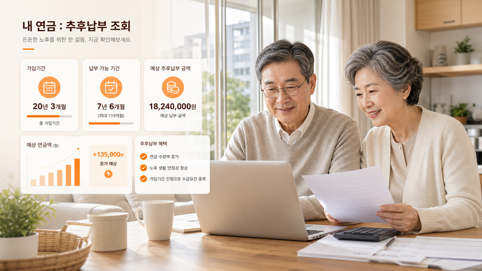국민연금 추후납부 조회를 확인하는 시니어 부부