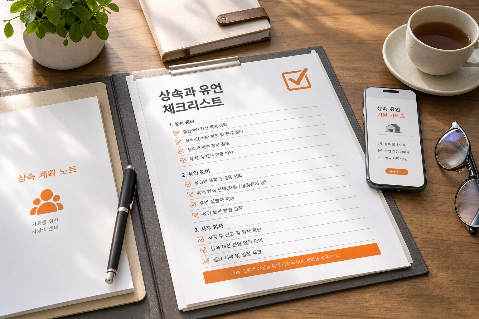 상속과 유언 체크리스트 문서를 정리한 정보형 이미지