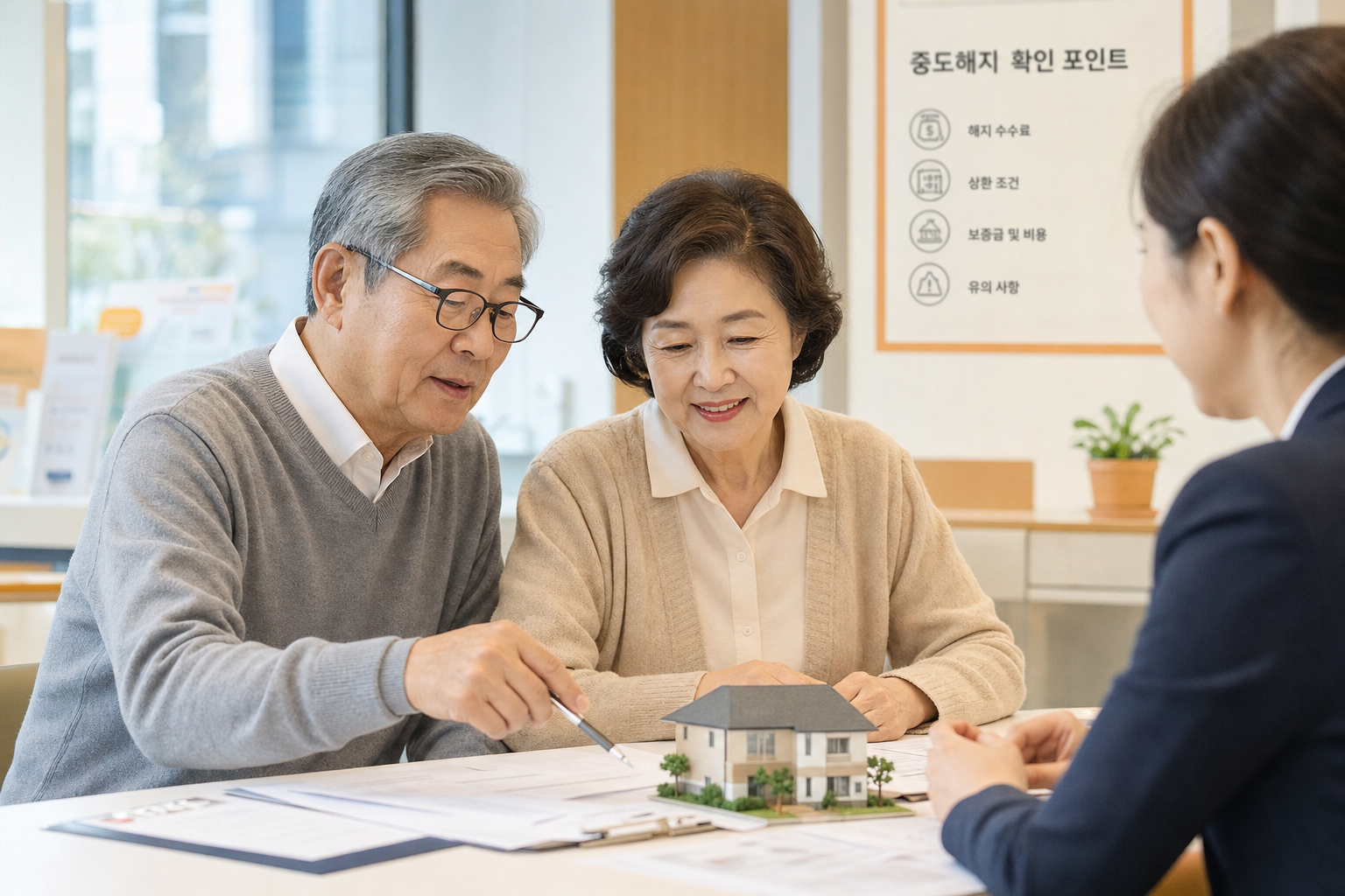 주택연금 중도해지 확인 포인트를 살펴보는 중장년 부부