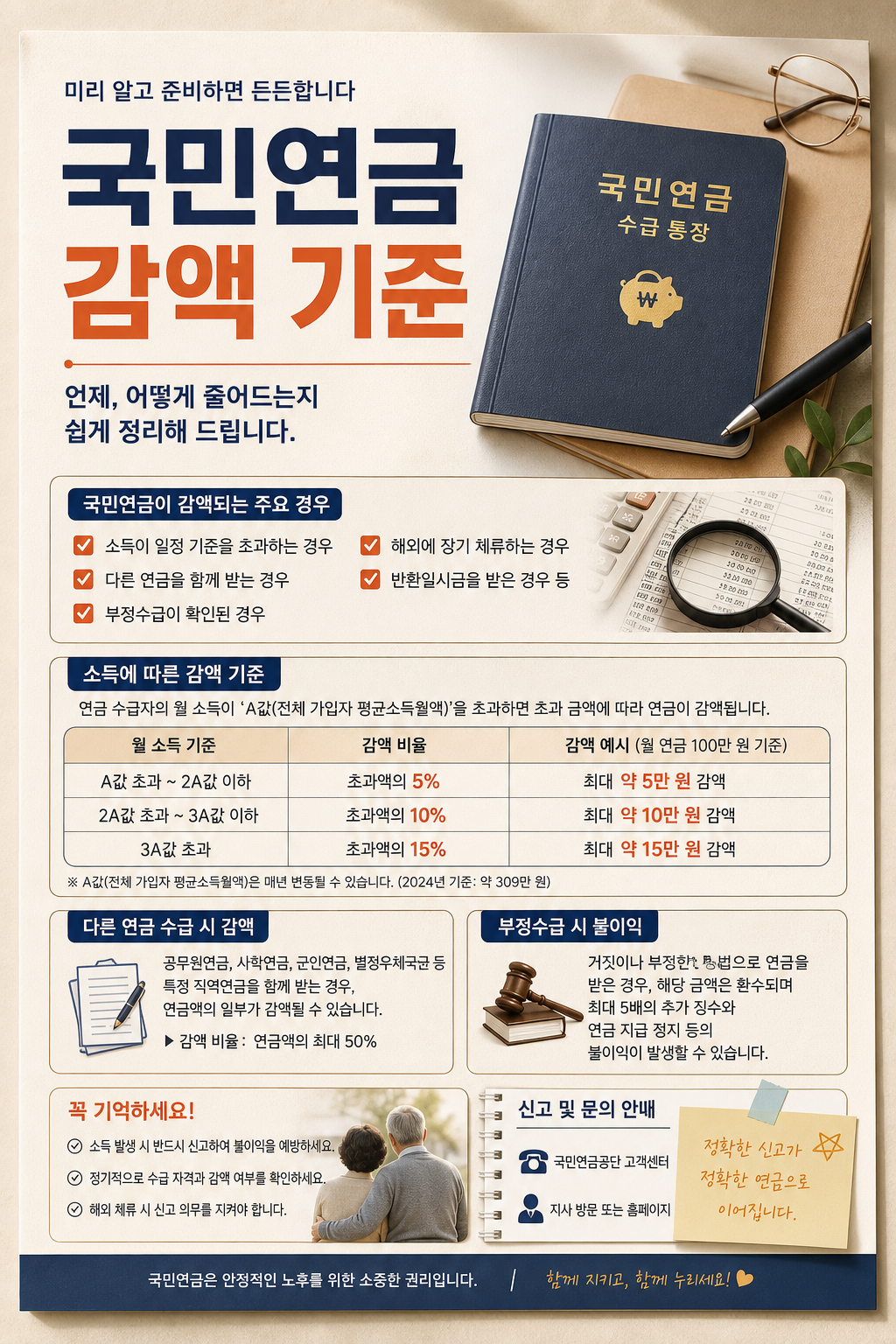 국민연금 감액 기준을 설명하는 시니어 친화형 인포그래픽