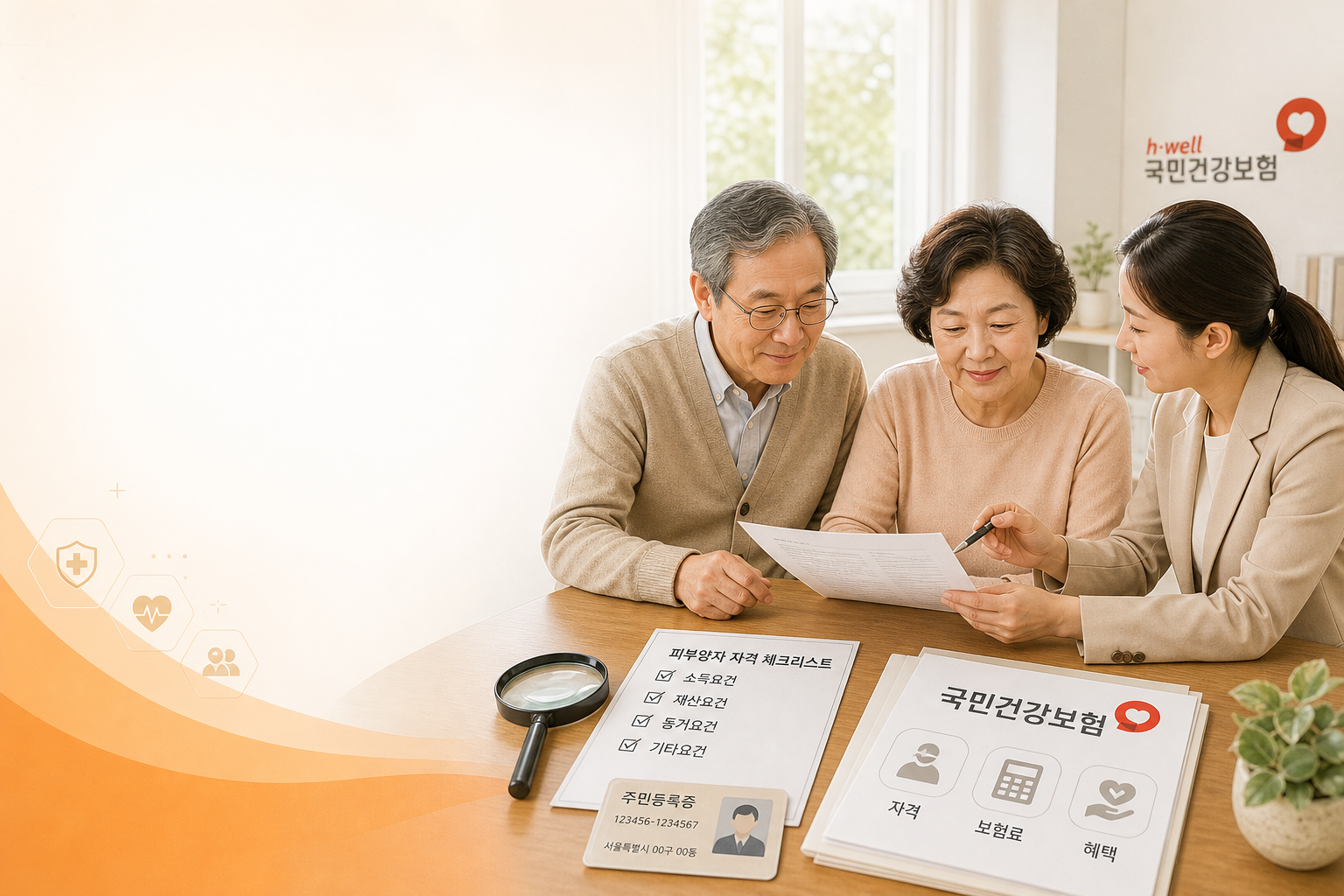 건강보험 피부양자 자격 확인을 준비하는 중장년 가족 안내 이미지