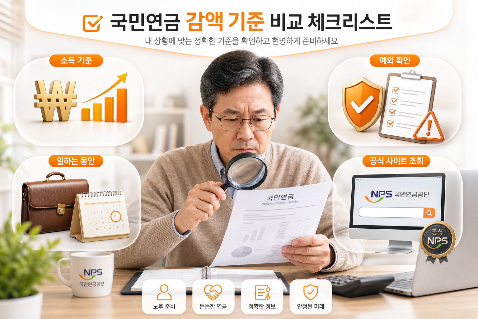 국민연금 감액 기준 비교 체크리스트 인포그래픽