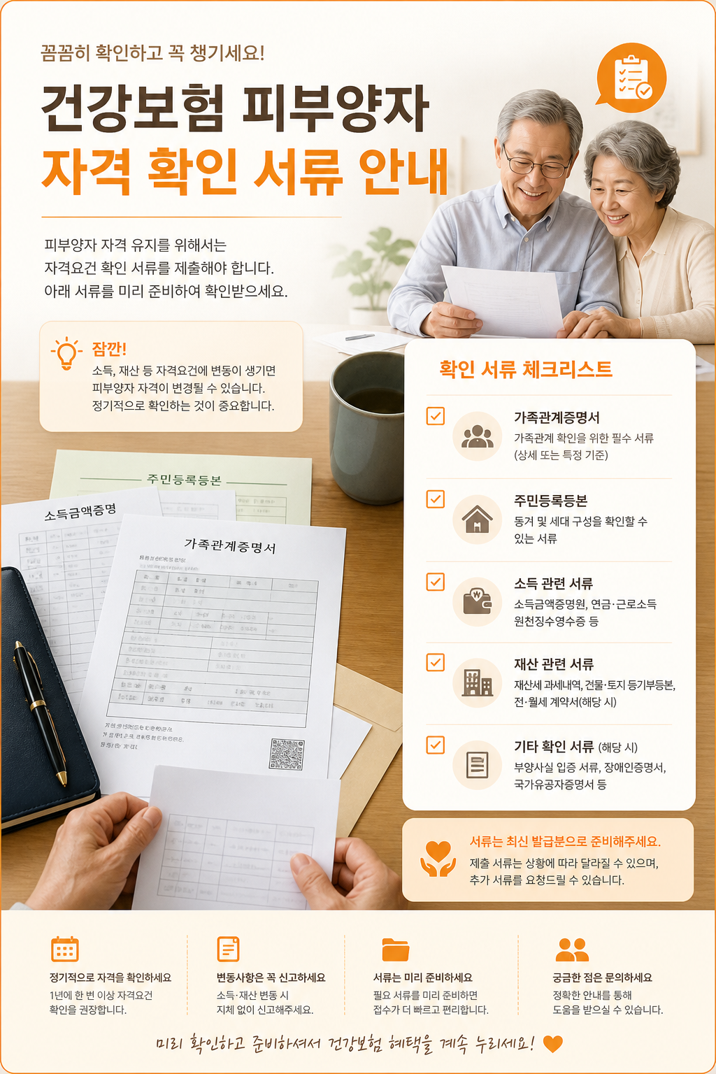 건강보험 피부양자 자격과 준비 서류를 정리한 안내 이미지