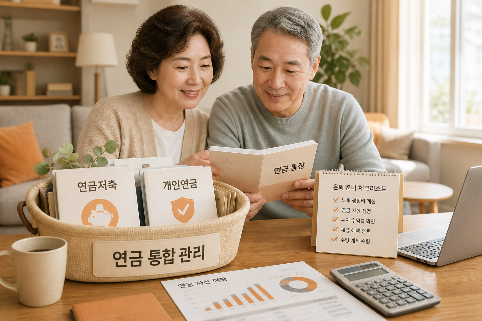 연금저축과 개인연금 활용 개념을 함께 살펴보는 중장년 부부