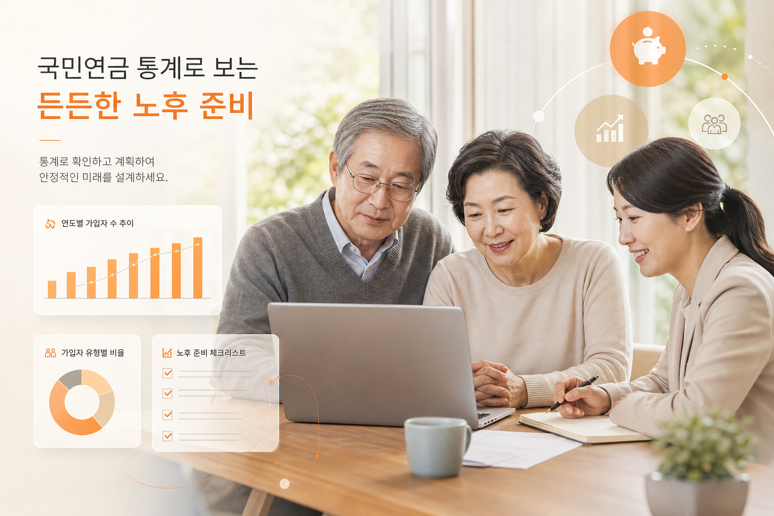 4월에 국민연금 통계를 확인하는 시니어 가이드 이미지