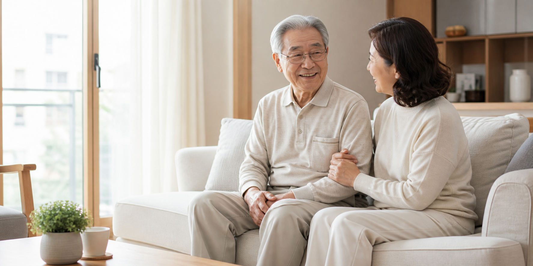 집에서 보호자와 함께 생활하는 어르신 모습