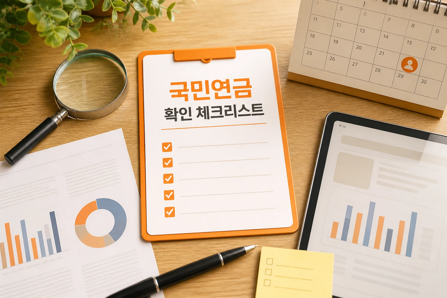 국민연금 확인 체크리스트와 통계 자료 인포그래픽
