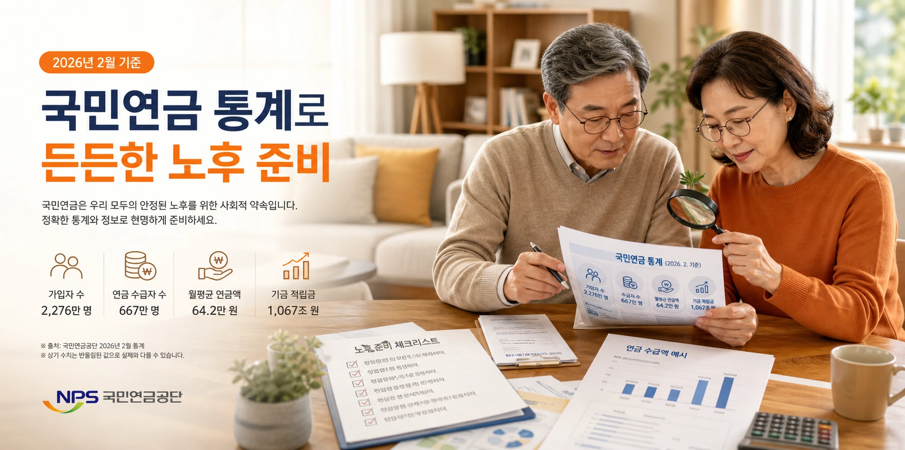 국민연금 통계를 확인하는 중장년 부부