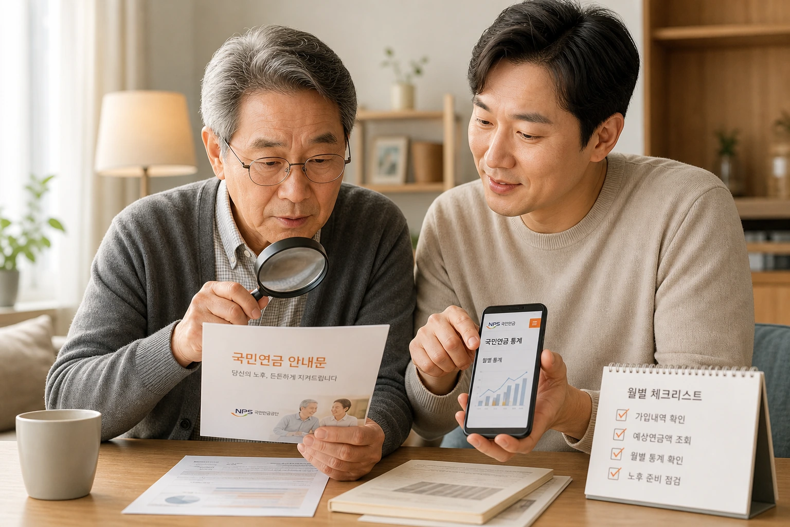 공식 연금 자료와 체크리스트를 확인하는 시니어