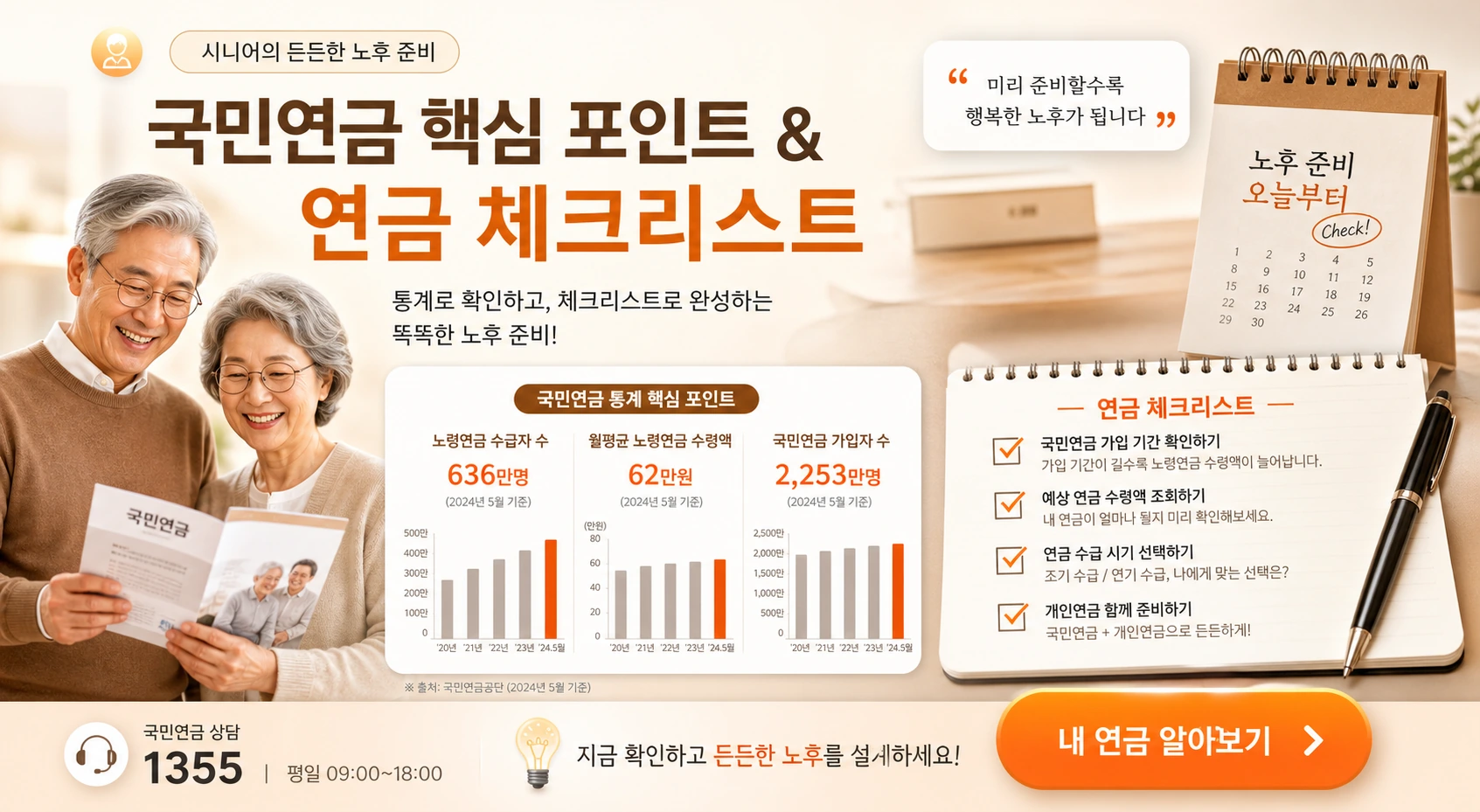 국민연금 통계 핵심 포인트를 정리한 체크리스트 인포그래픽