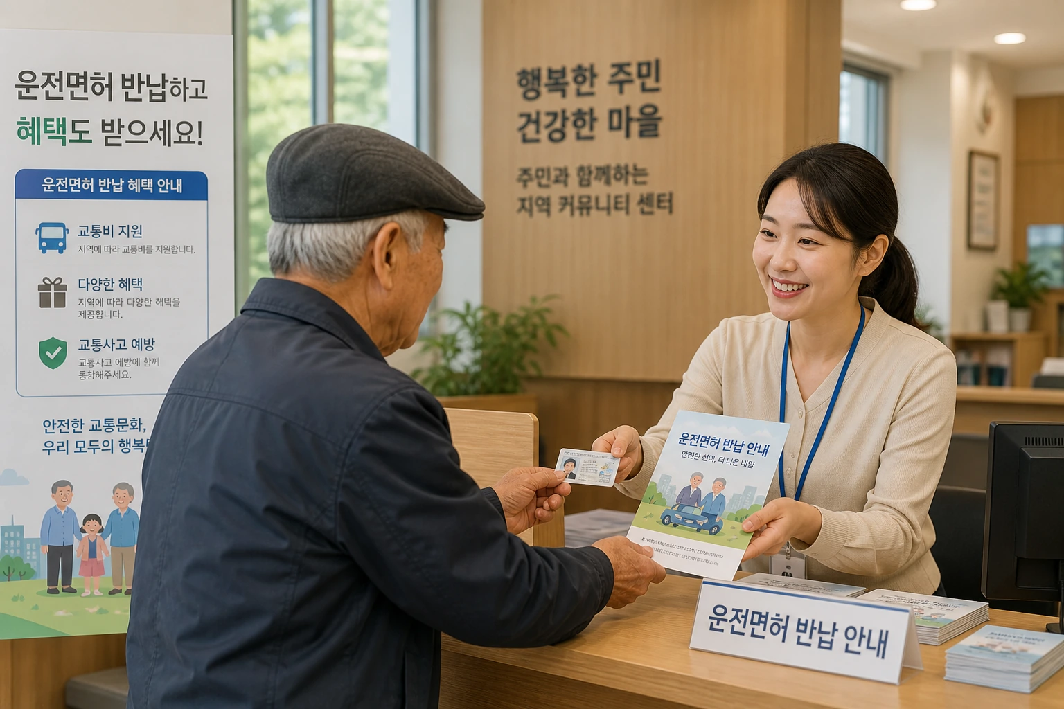 고령운전자가 면허 반납 안내를 받는 모습