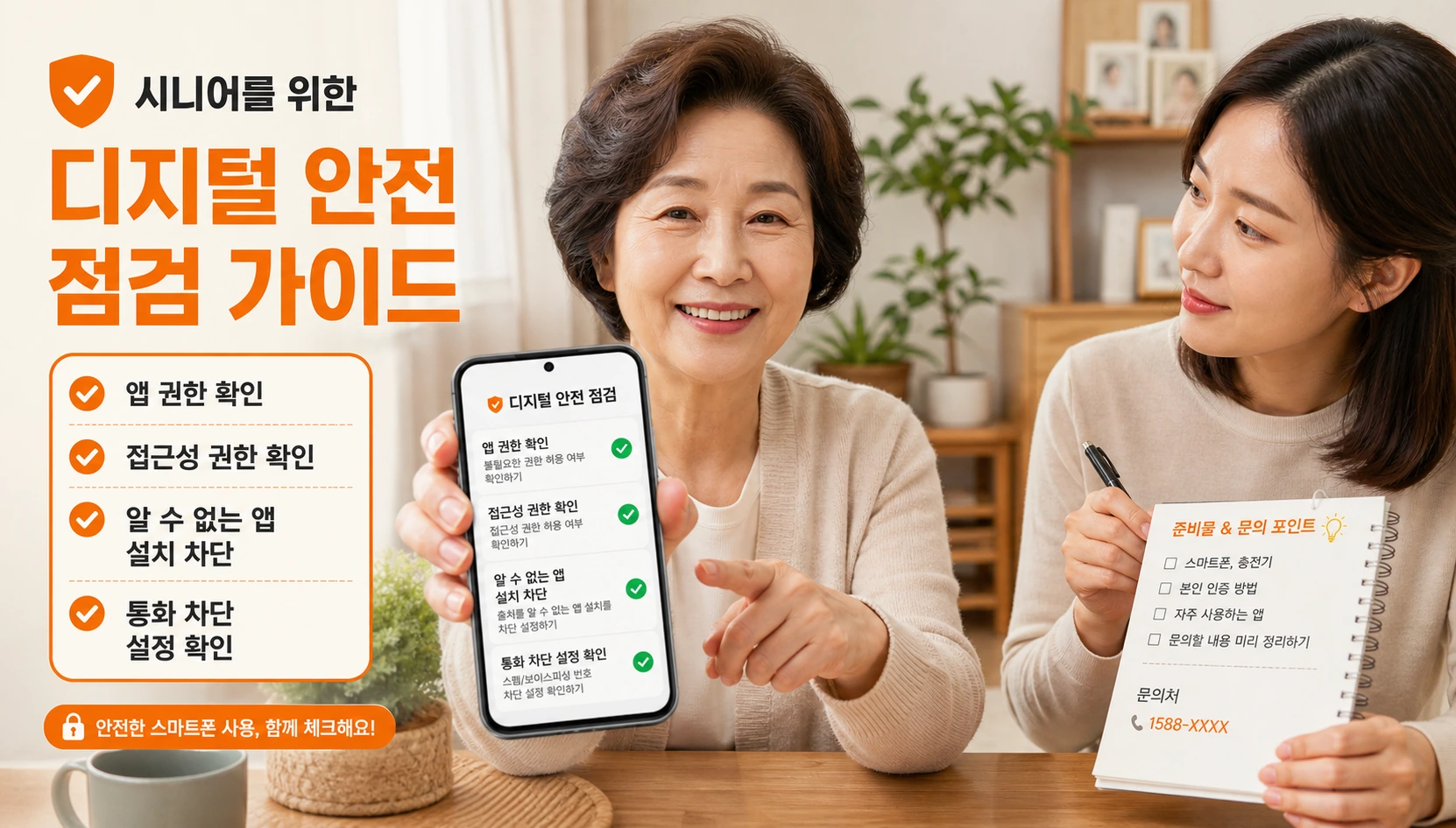 앱 권한과 알 수 없는 앱 설치 차단을 체크리스트로 정리하는 스마트폰 보안 점검 화면