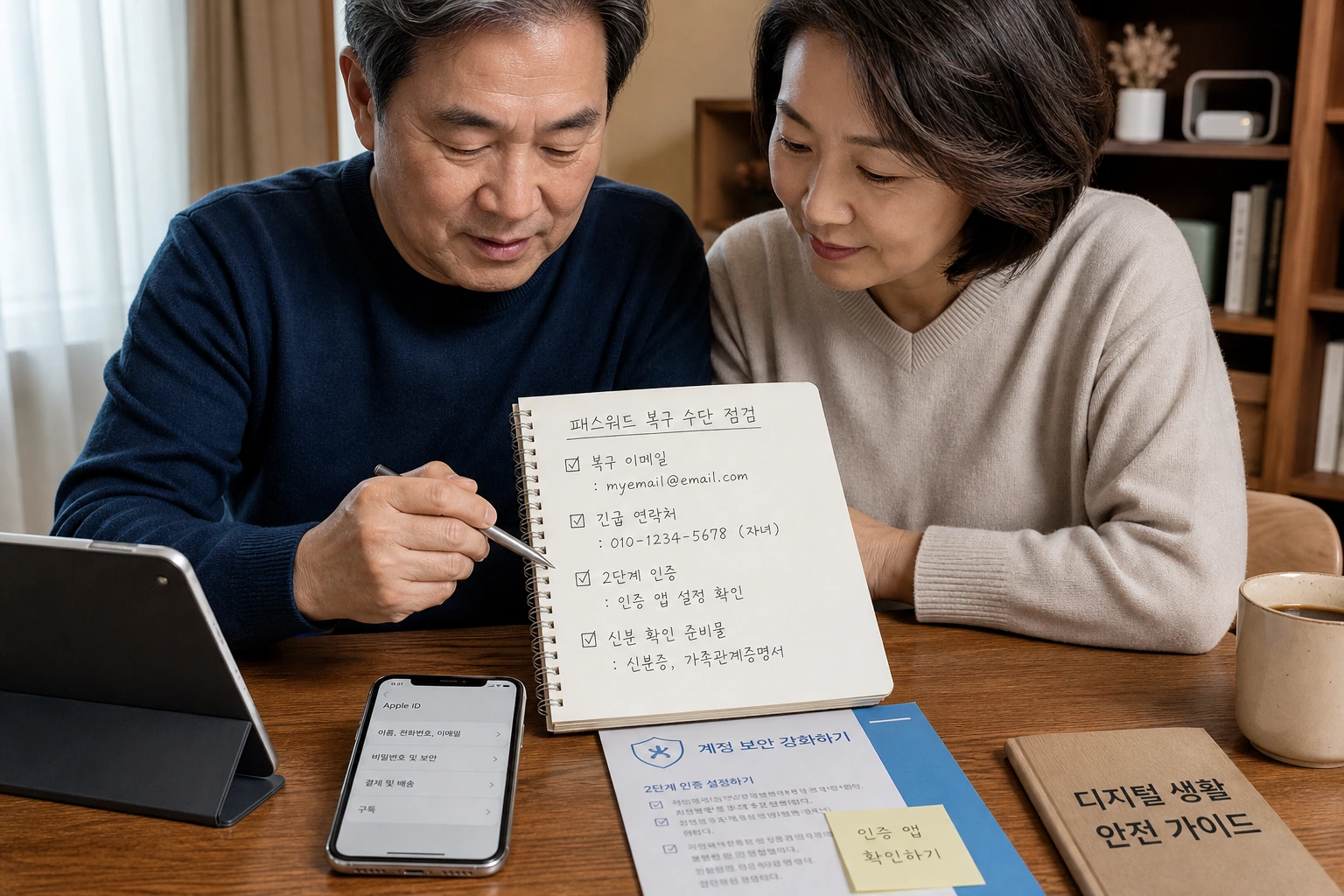 복구 이메일과 2단계 인증 체크리스트를 점검하는 모습