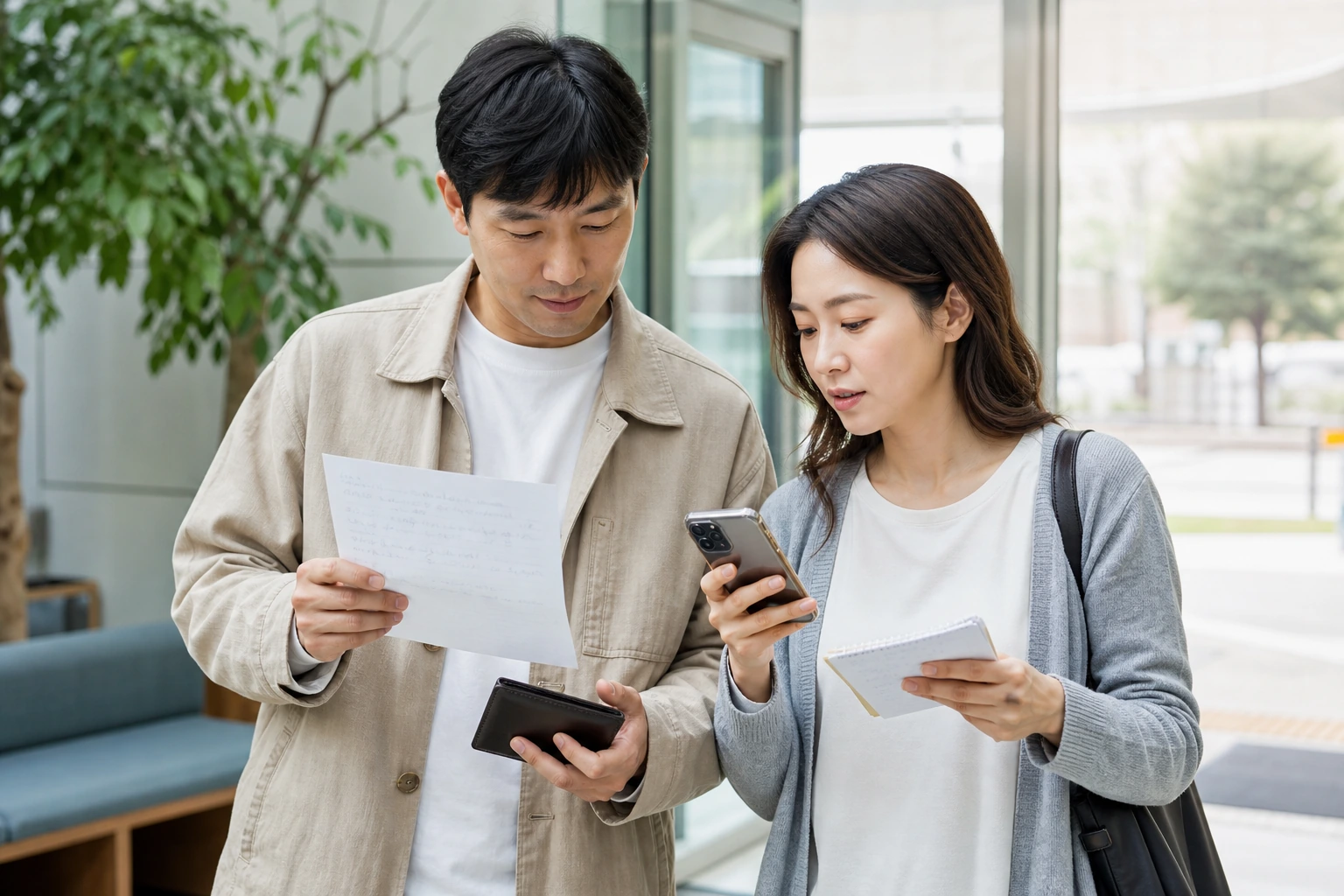 정신건강의학과 진료를 앞두고 서류와 증상 메모를 챙기는 보호자 동행 장면